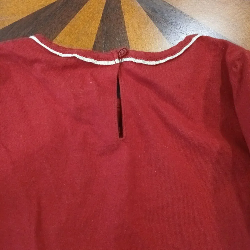 GIRLS CARTER'S 5 DARK RED L/S REINDEER HOLIDAY HEART FLORAL GOLD GLITTER TOP